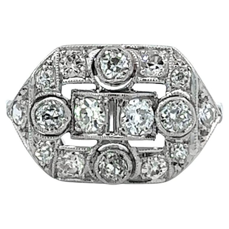 Art Deco Old Cut Diamond Platinum Dinner Ring For Sale at 1stDibs