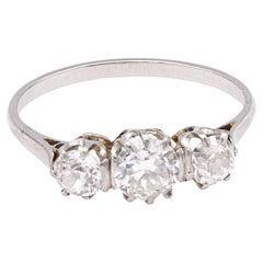 Art Deco Old Cut Diamond Platinum Three Stone Ring