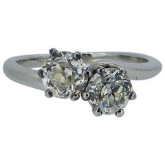 Vintage Art Deco Old Cut Diamond Ring, 1.58 Carat, Two-Stone Twist, Platinum