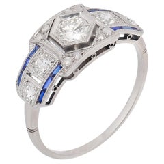 Art Deco Altschliff Diamant Saphir Platin Tafelring