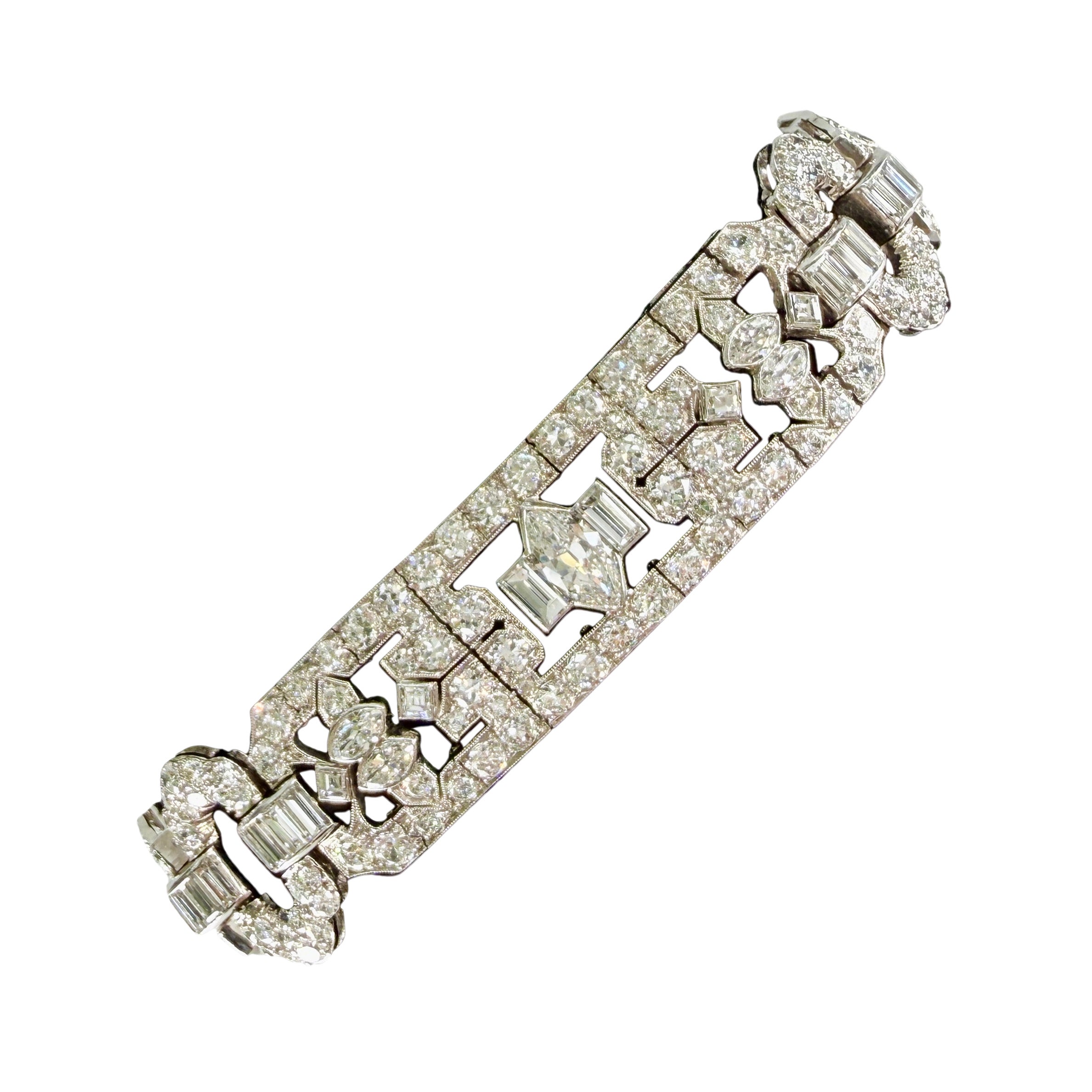 Art Deco Old Cut Diamond Statement Bracelet Platinum For Sale