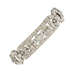 Art Deco Old Cut Diamond Statement Bracelet Platinum