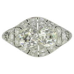 Art Deco Old Cut Diamond Two-Stone Bombe Ring