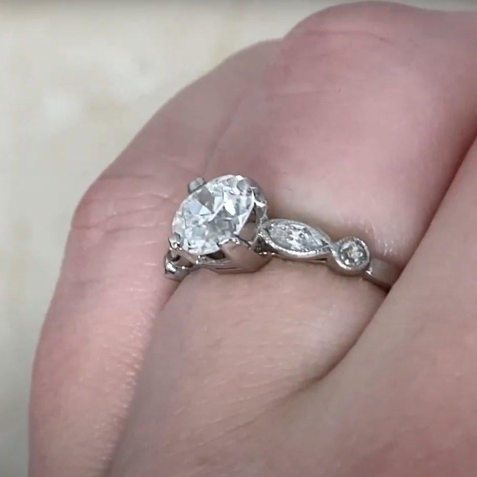 Femenino o masculino Anillo de compromiso de diamantes talla euro antiguo art déco (GIA aprox. 1,00 quilate) Platino en venta