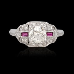 Art Deco Old Euro Cut Diamond & Ruby Ring
