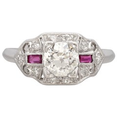 Art Deco Old Euro Cut Diamond & Ruby Ring