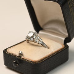 Art Deco Old Euro Engagement Ring. 1.60ct Diamond Accent Ring Platinum JVS1 1925