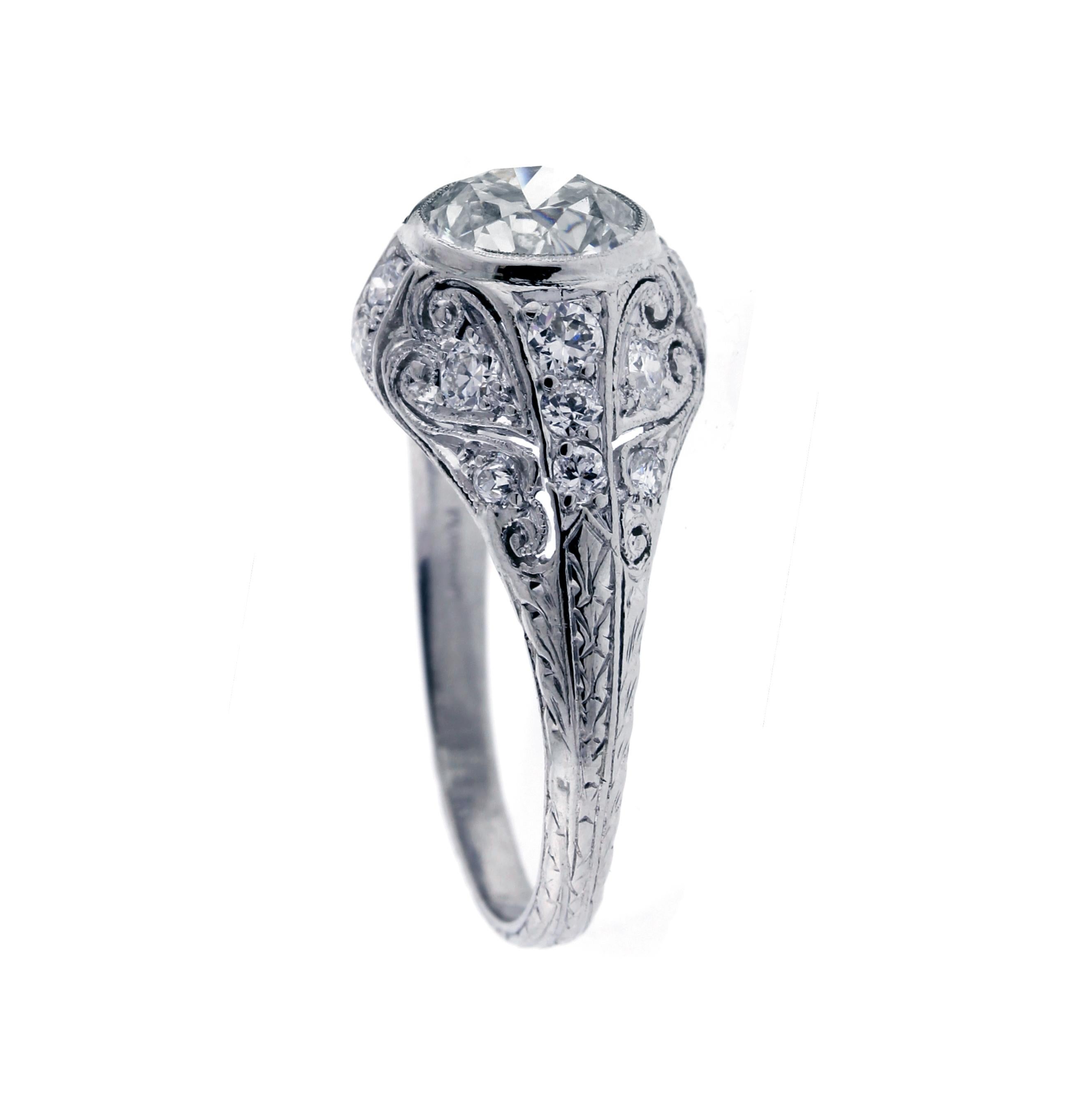 Old European Cut Art Deco Old Europe Diamond Engagement Ring For Sale