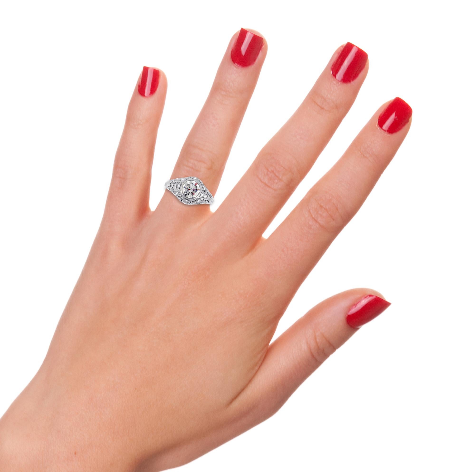 Art Deco Alter Europa Diamant-Verlobungsring im Zustand „Gut“ im Angebot in Bethesda, MD