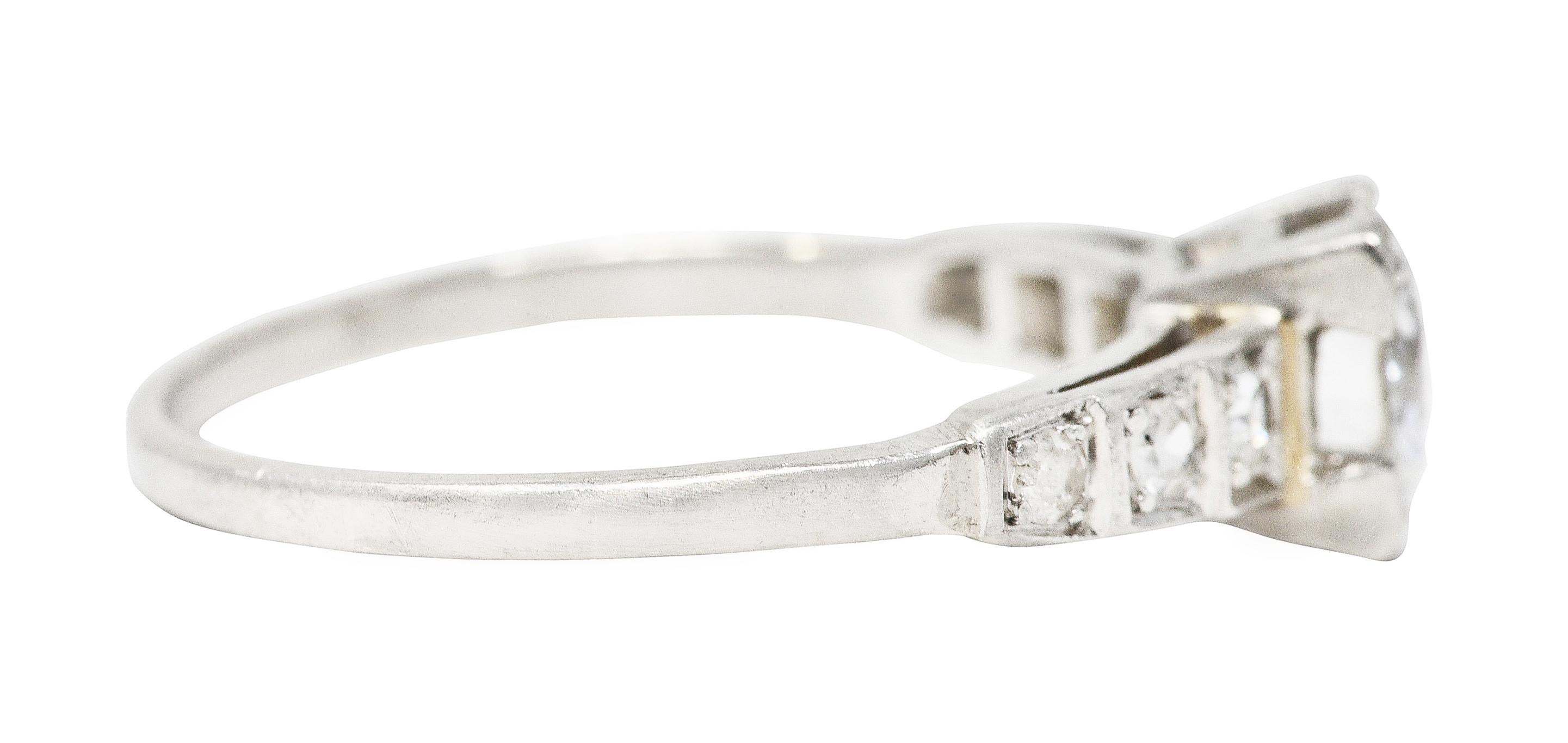 Old European Cut Art Deco Old European 0.93 Carat Diamond Platinum Engagement Ring For Sale
