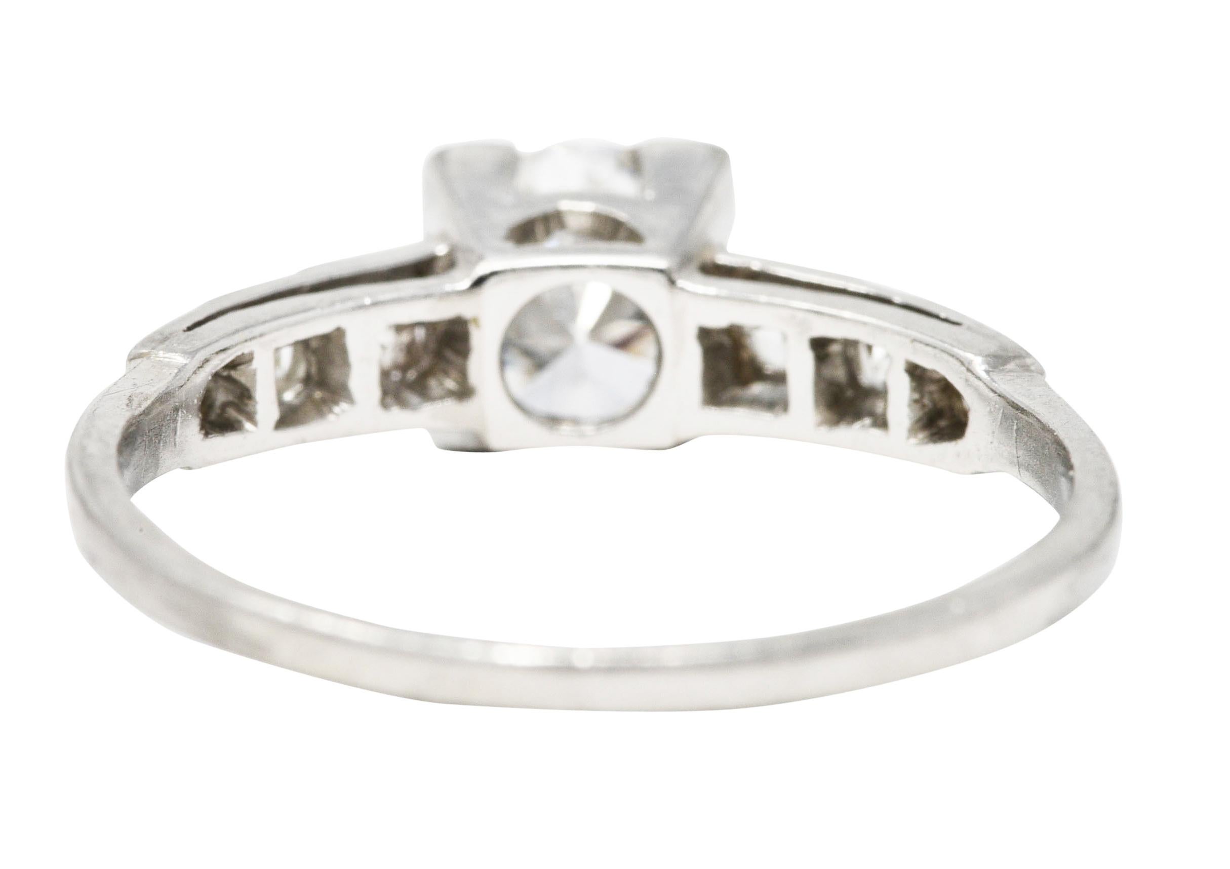 Art Deco Old European 0.93 Carat Diamond Platinum Engagement Ring In Excellent Condition For Sale In Philadelphia, PA