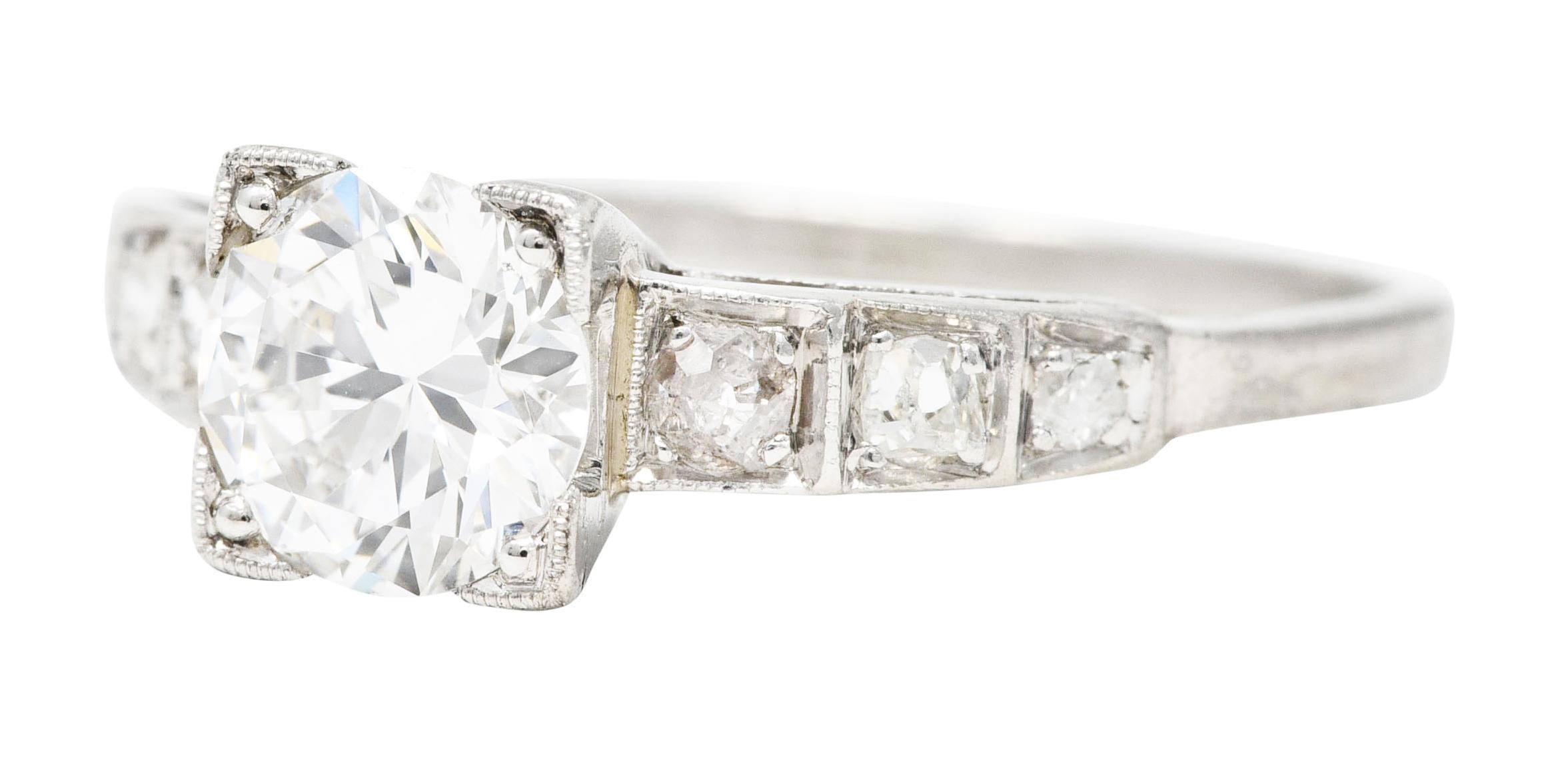 Women's or Men's Art Deco Old European 0.93 Carat Diamond Platinum Engagement Ring For Sale