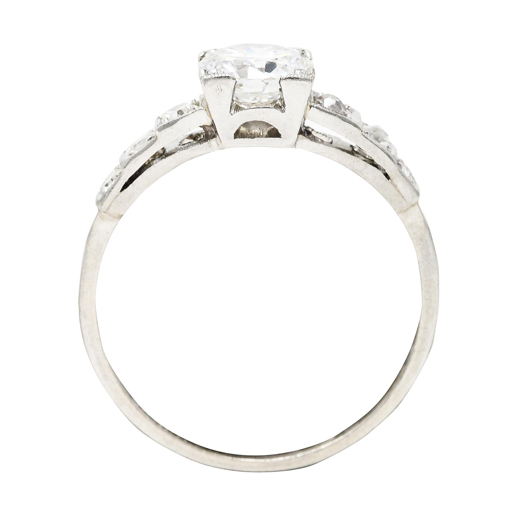 Art Deco Old European 0.93 Carat Diamond Platinum Engagement Ring For Sale 2