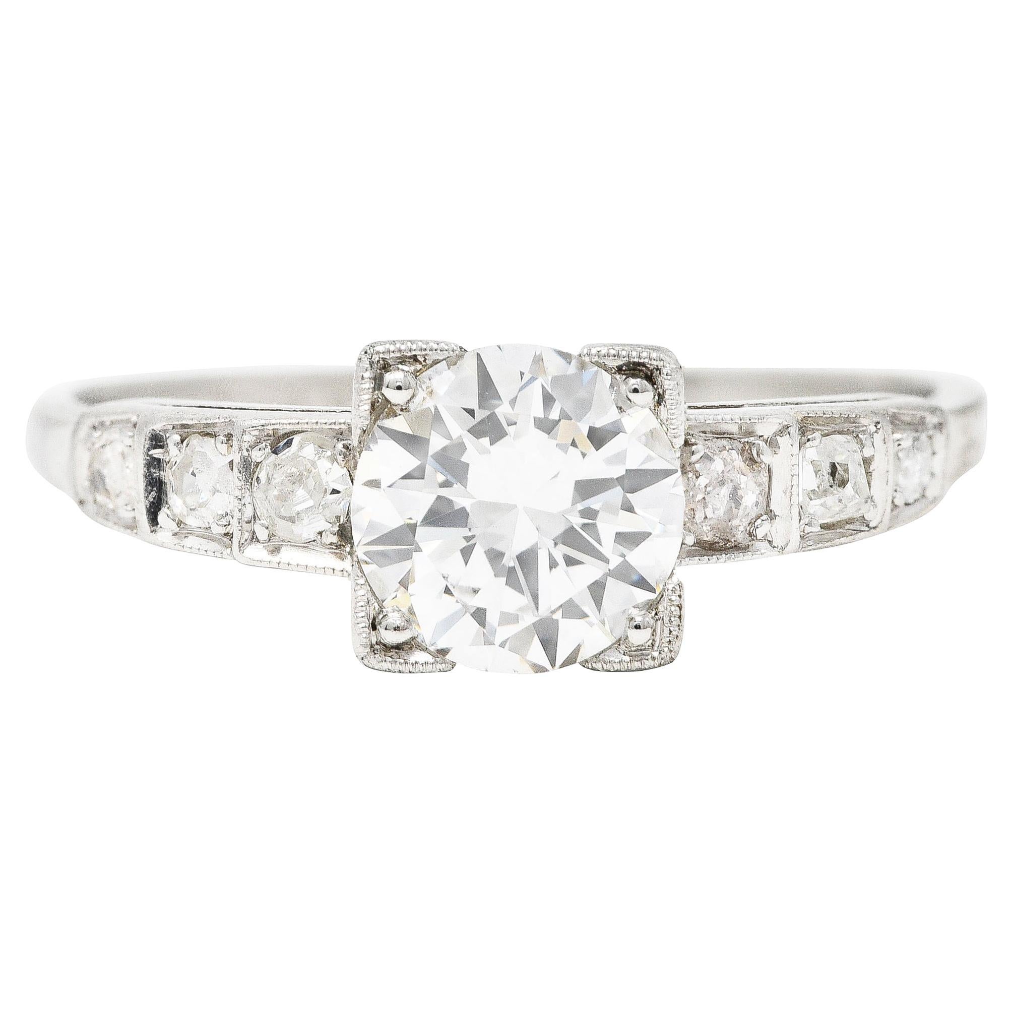 Art Deco Old European 0.93 Carat Diamond Platinum Engagement Ring