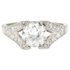 Art Deco Old European 1.15 Carats Diamond Platinum Chevron Engagement Ring GIA