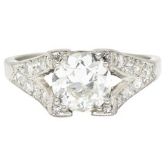 Anello di fidanzamento chevron in platino con diamante da 1,15 carati Art Deco Old European GIA