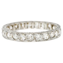 Art Deco Old European 1.15 Carats Diamond Platinum Garland Eternity Wedding Band