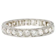 Art Deco Old European 1.15 Carats Diamond Platinum Garland Eternity Wedding Band