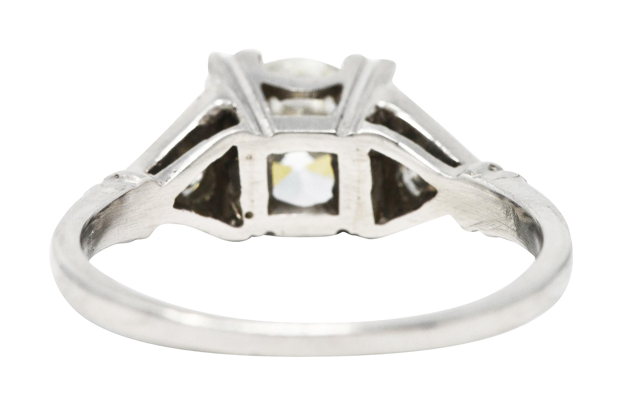 Art Deco Old European 1.26 Carats Diamond Platinum Geometric Engagement Ring GIA In Excellent Condition For Sale In Philadelphia, PA
