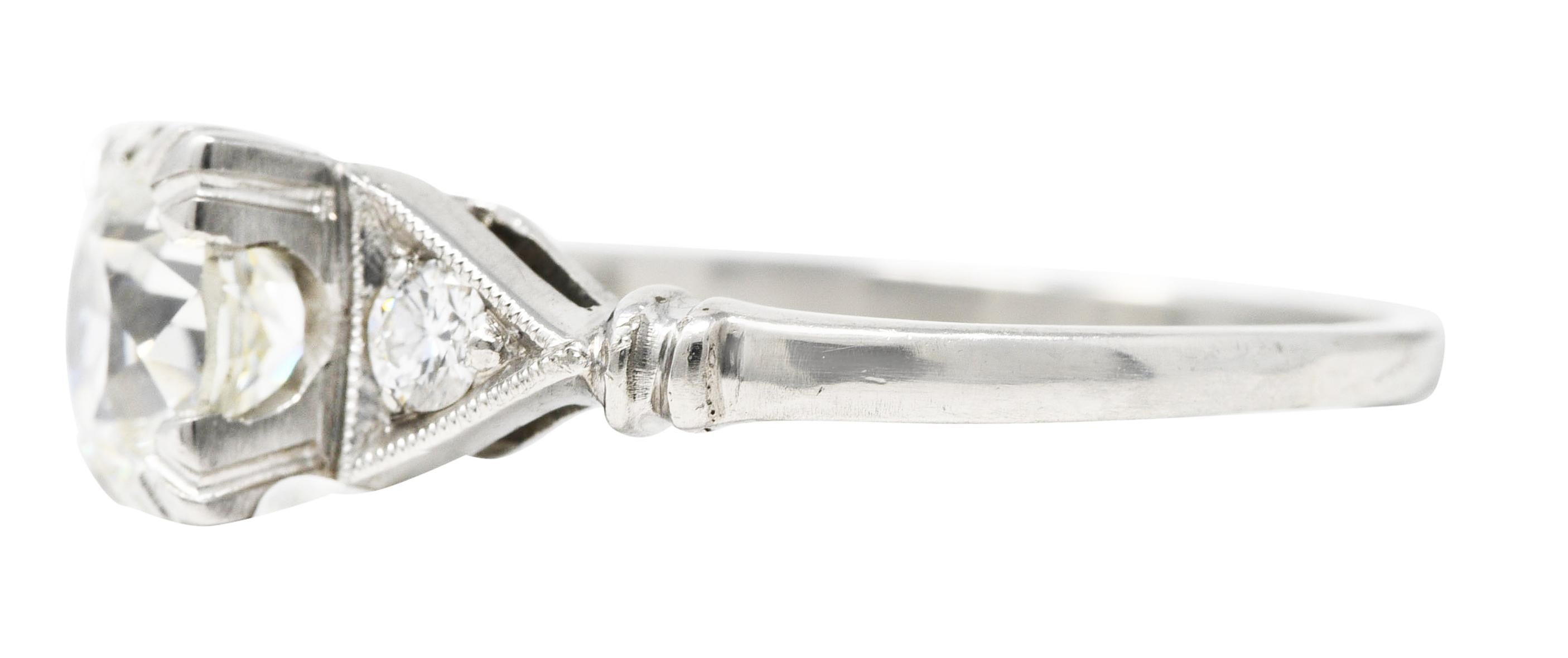 Women's or Men's Art Deco Old European 1.26 Carats Diamond Platinum Geometric Engagement Ring GIA For Sale