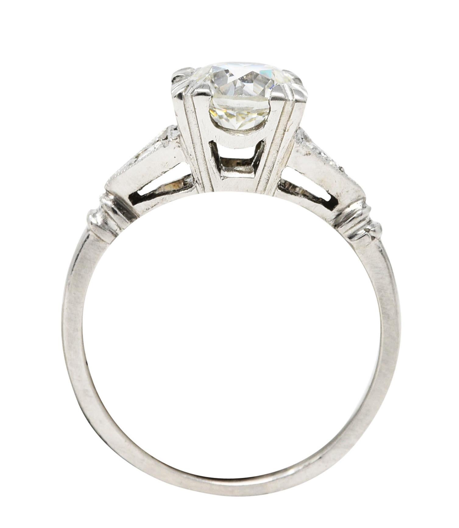 Art Deco Old European 1.26 Carats Diamond Platinum Geometric Engagement Ring GIA For Sale 3