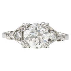 Art Deco Old European 1.26 Carats Diamond Platinum Geometric Engagement Ring GIA
