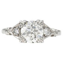 Art Deco Alter europäischer 1,36 Karat Diamant Platin Geometrischer Verlobungsring GIA