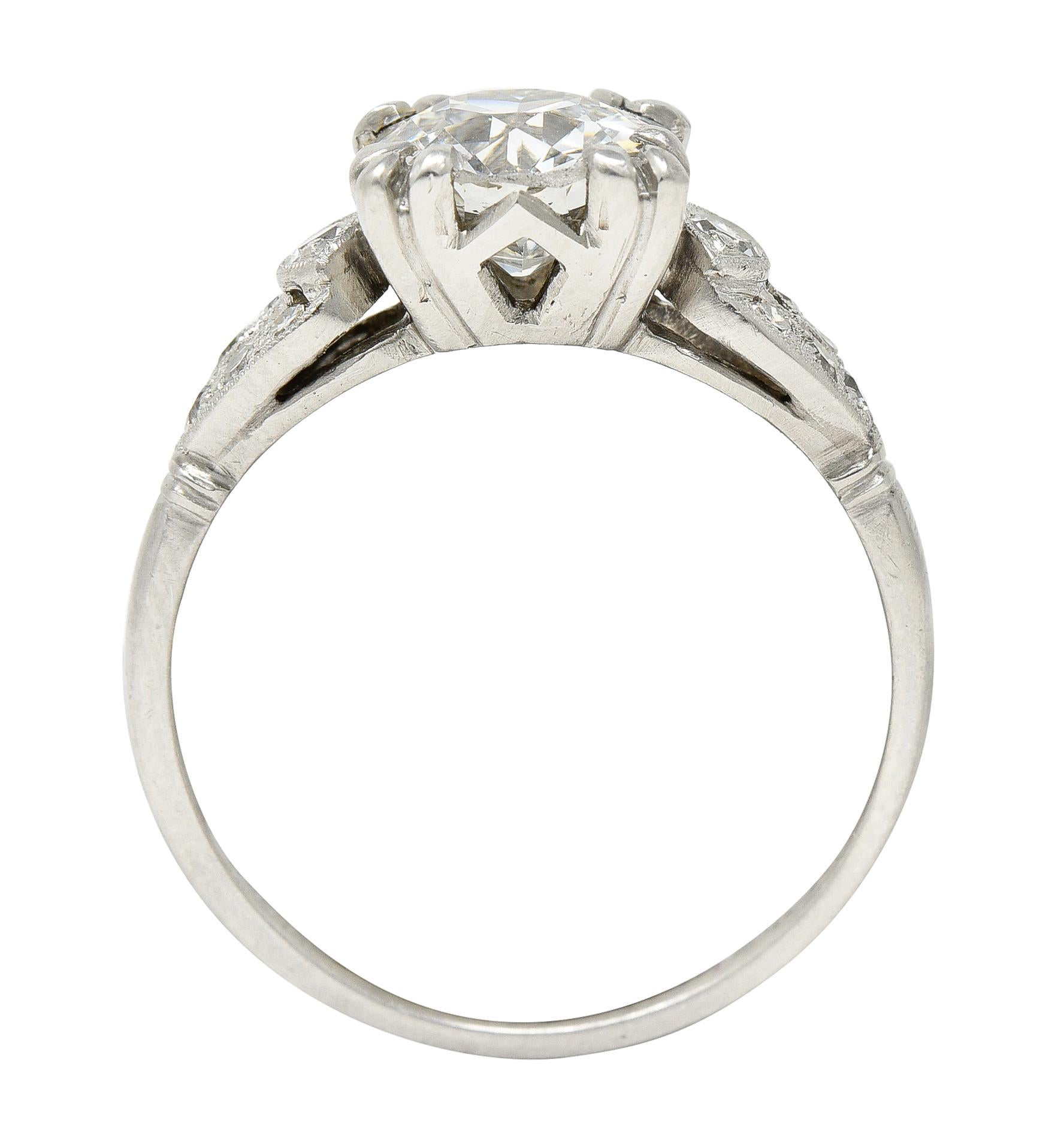 Art Deco Old European 1.33 Carats Diamond Platinum Engagement Ring GIA 5