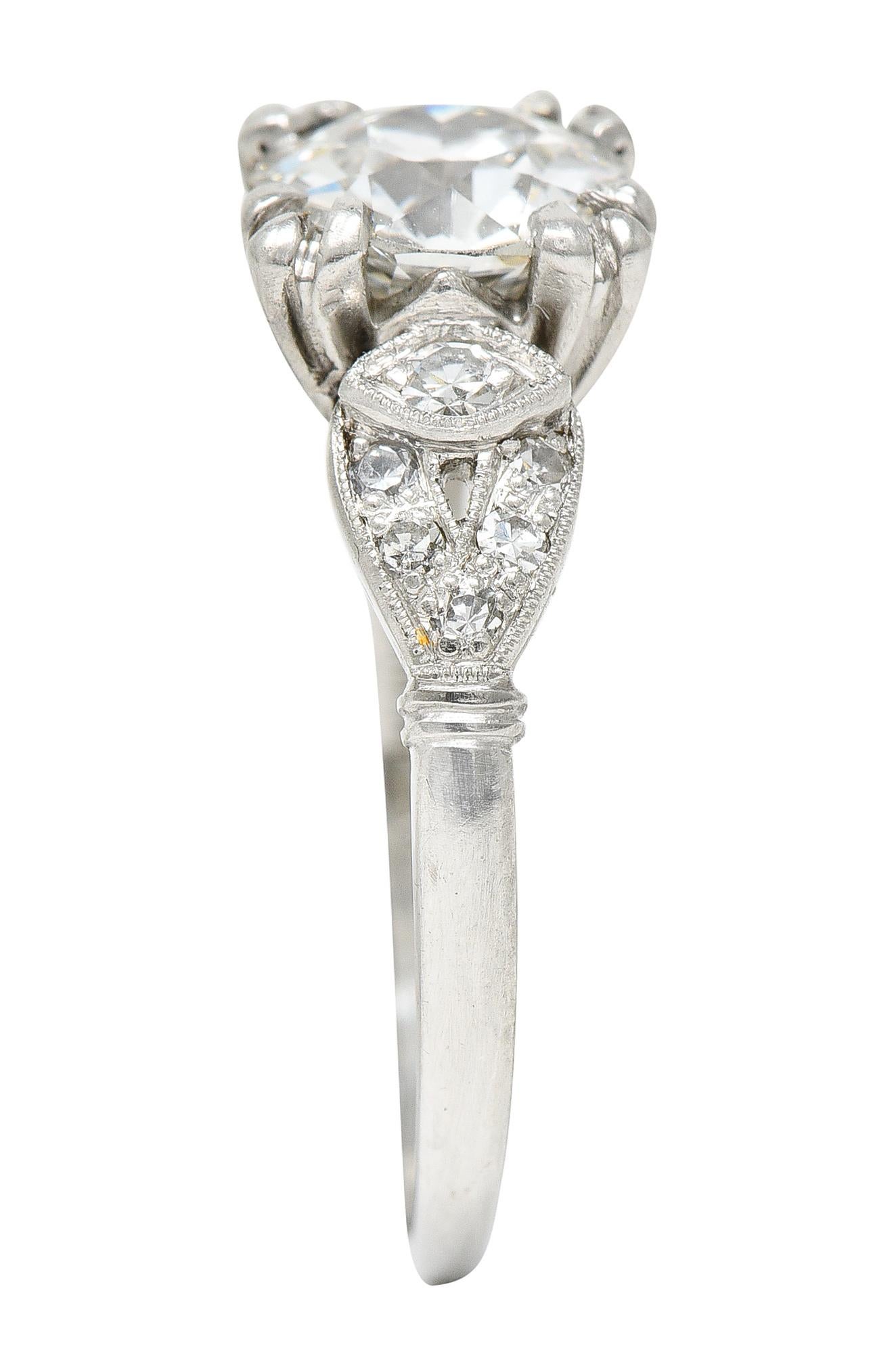 Art Deco Old European 1.33 Carats Diamond Platinum Engagement Ring GIA 6