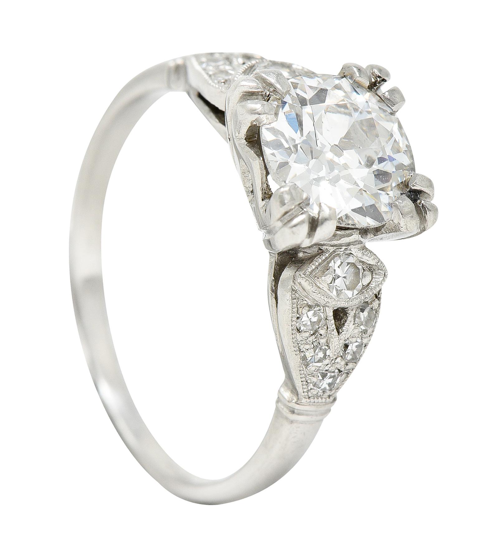 Art Deco Old European 1.33 Carats Diamond Platinum Engagement Ring GIA 7