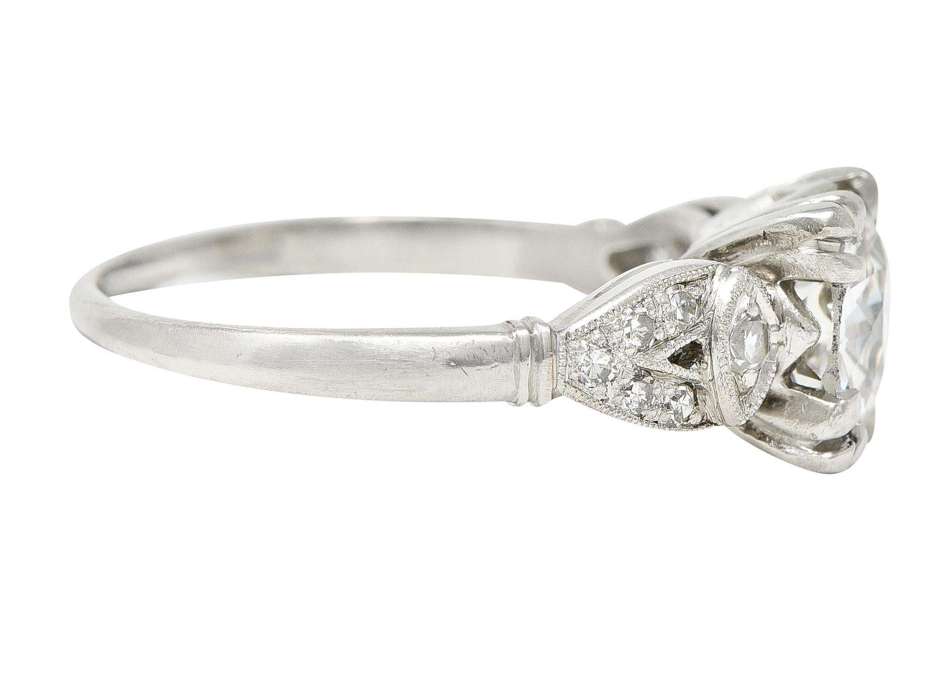 Old European Cut Art Deco Old European 1.33 Carats Diamond Platinum Engagement Ring GIA