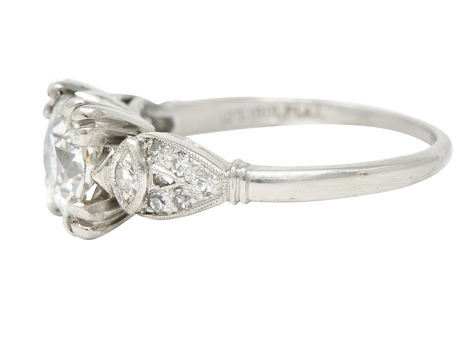 Women's or Men's Art Deco Old European 1.33 Carats Diamond Platinum Engagement Ring GIA