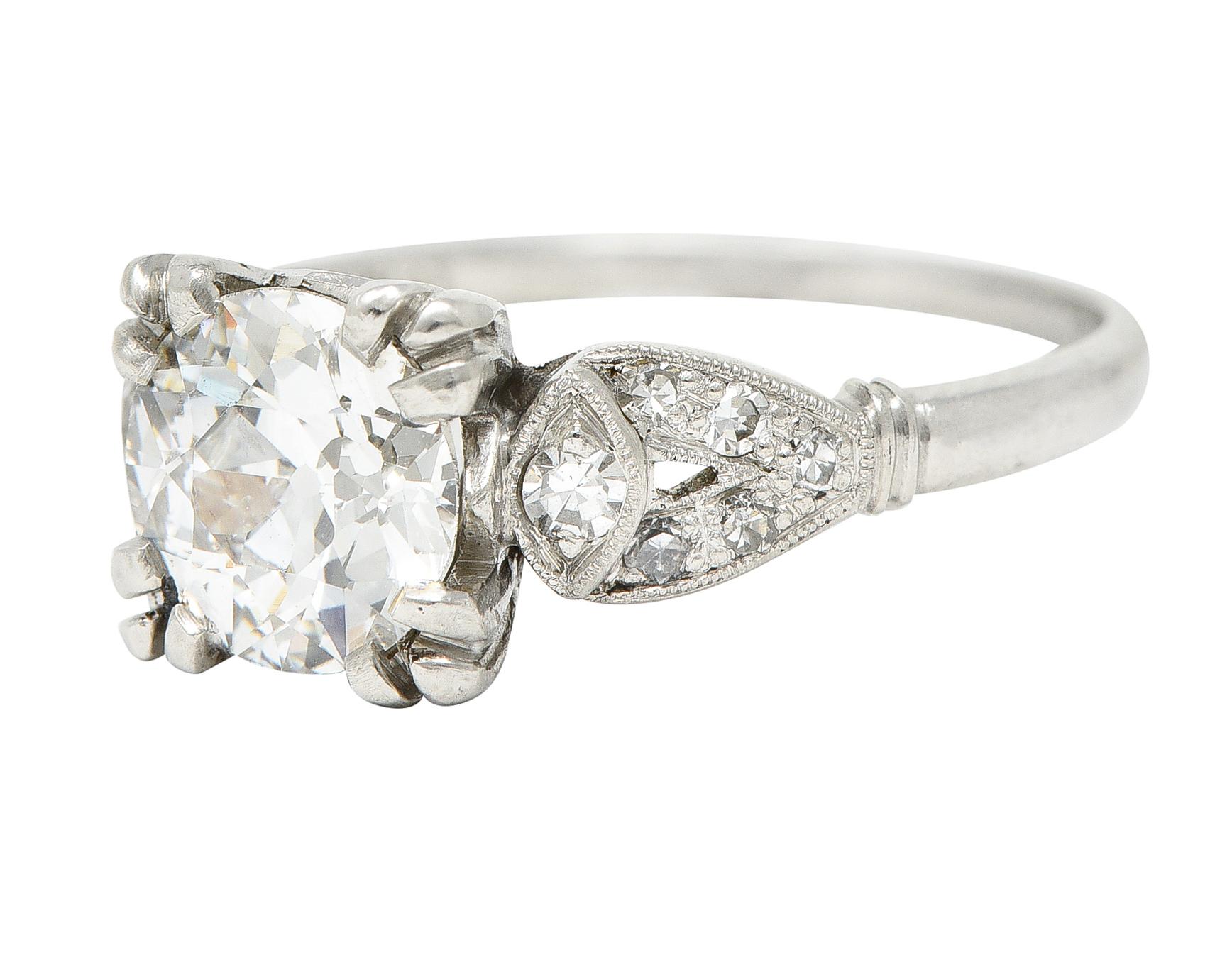 Art Deco Old European 1.33 Carats Diamond Platinum Engagement Ring GIA 1
