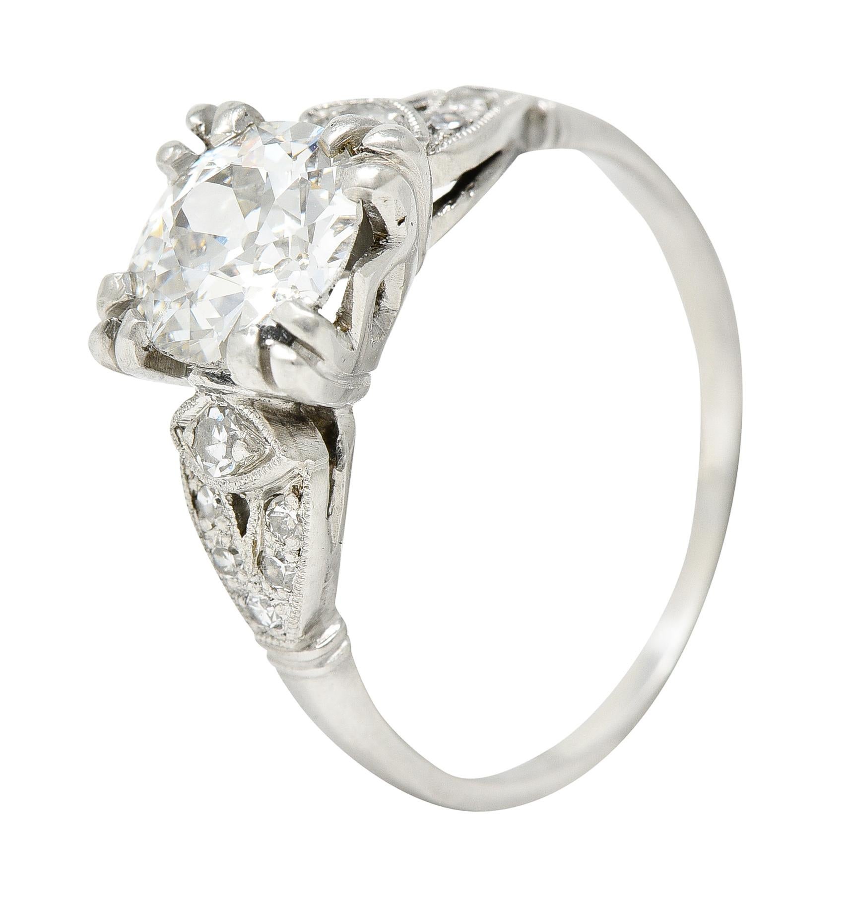 Art Deco Old European 1.33 Carats Diamond Platinum Engagement Ring GIA 3