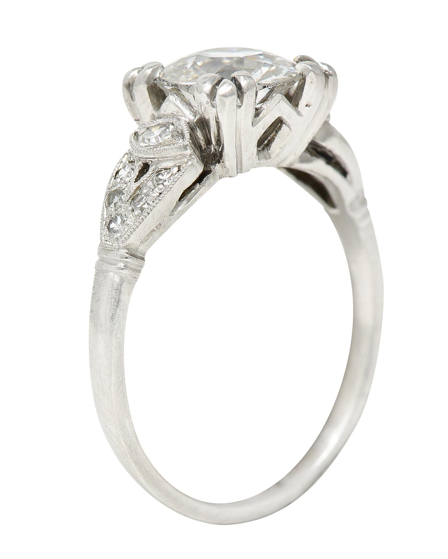 Art Deco Old European 1.33 Carats Diamond Platinum Engagement Ring GIA 4