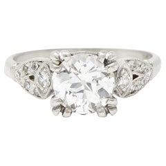 Art Deco Old European 1.33 Carats Diamond Platinum Engagement Ring GIA