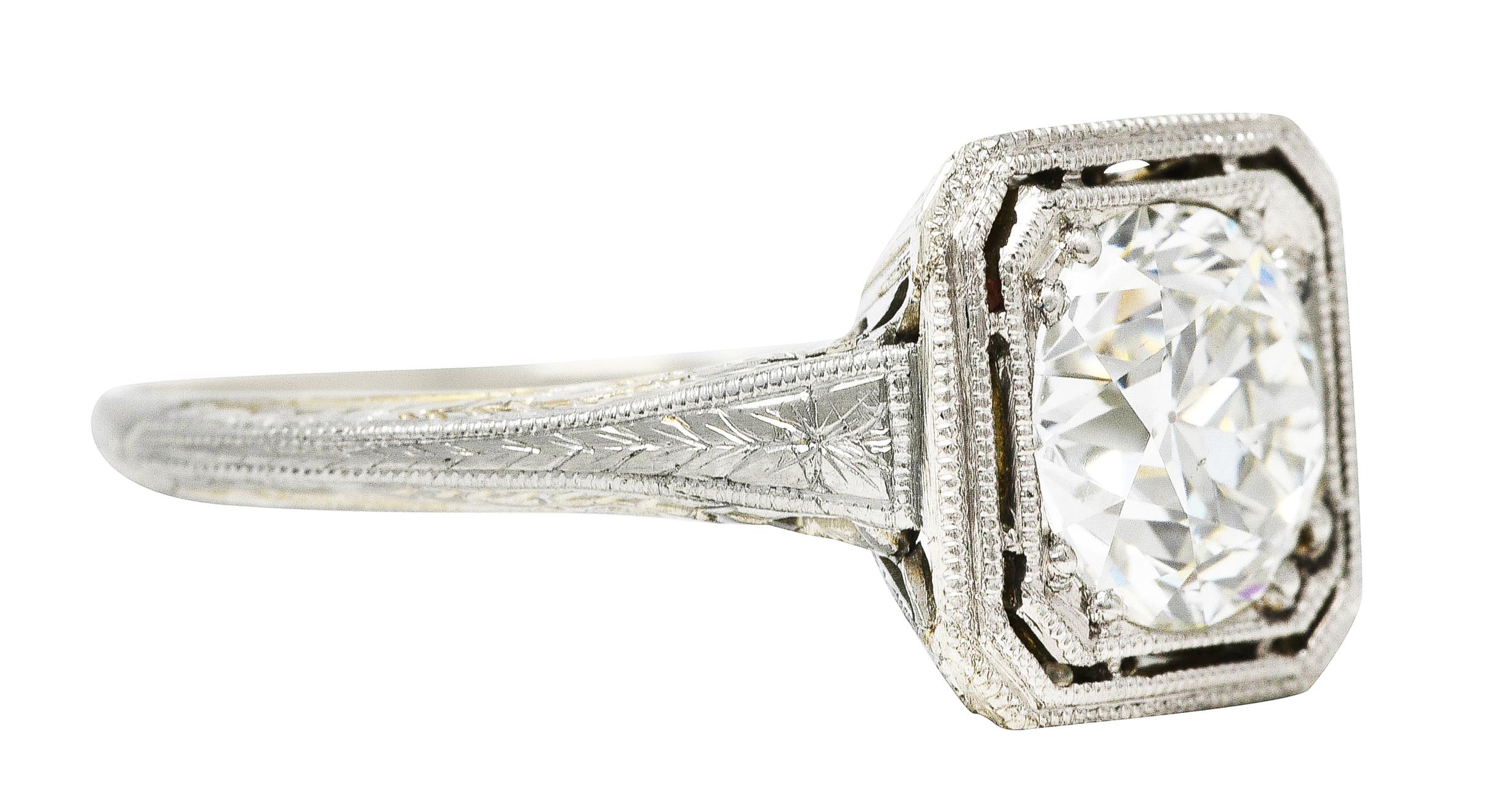 Old European Cut Art Deco Old European 1.34 Carats Diamond 18 Karat Octagonal Engagement Ring For Sale