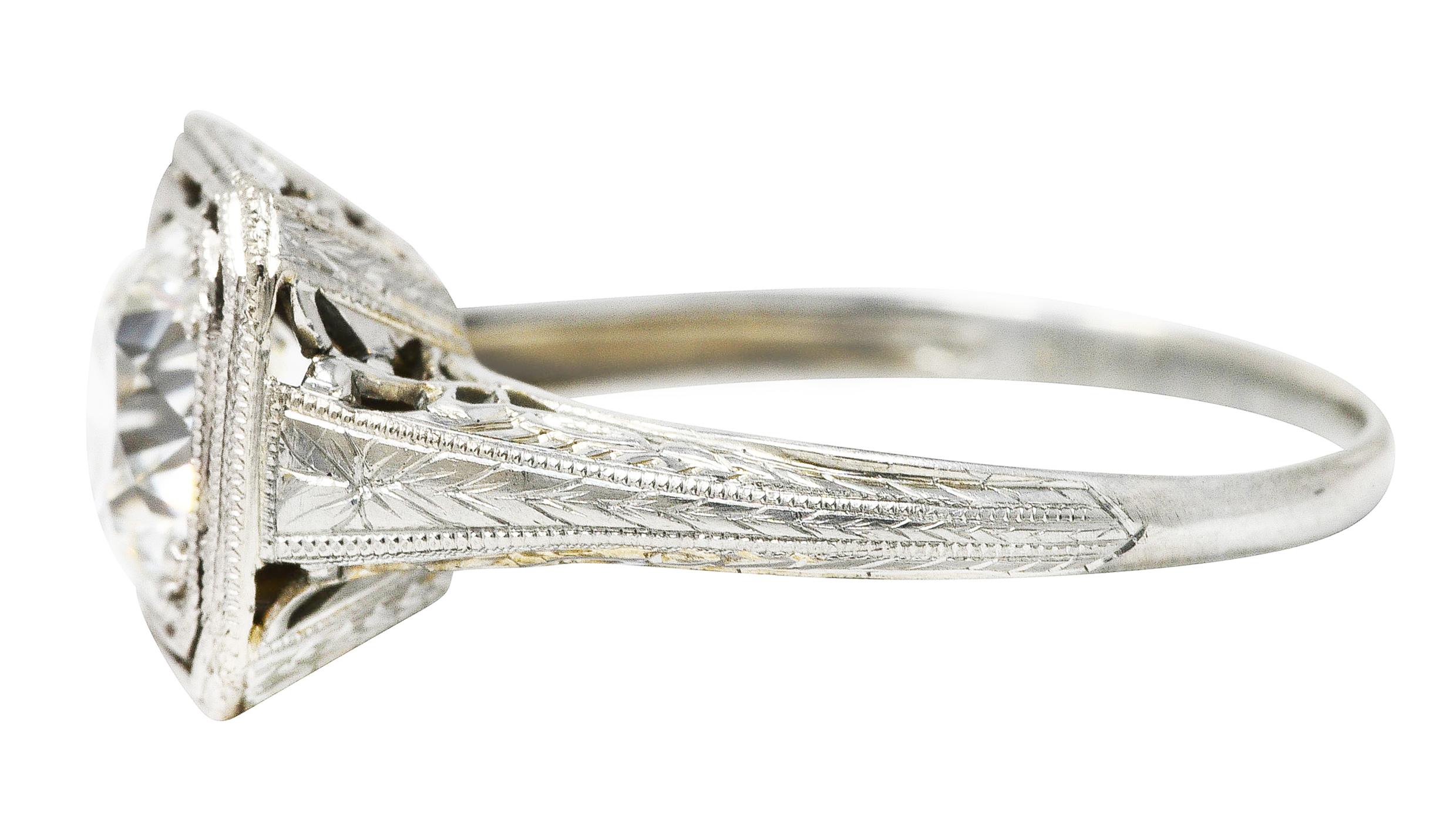 Art Deco Old European 1.34 Carats Diamond 18 Karat Octagonal Engagement Ring For Sale 1
