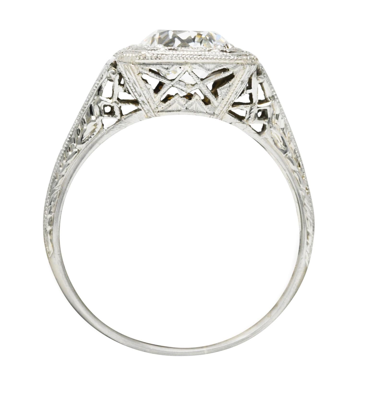 Art Deco Old European 1.34 Carats Diamond 18 Karat Octagonal Engagement Ring For Sale 4