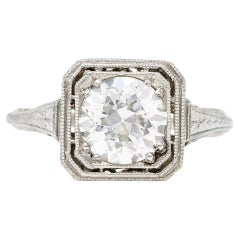 Art Deco Old European 1.34 Carats Diamond 18 Karat Octagonal Engagement Ring