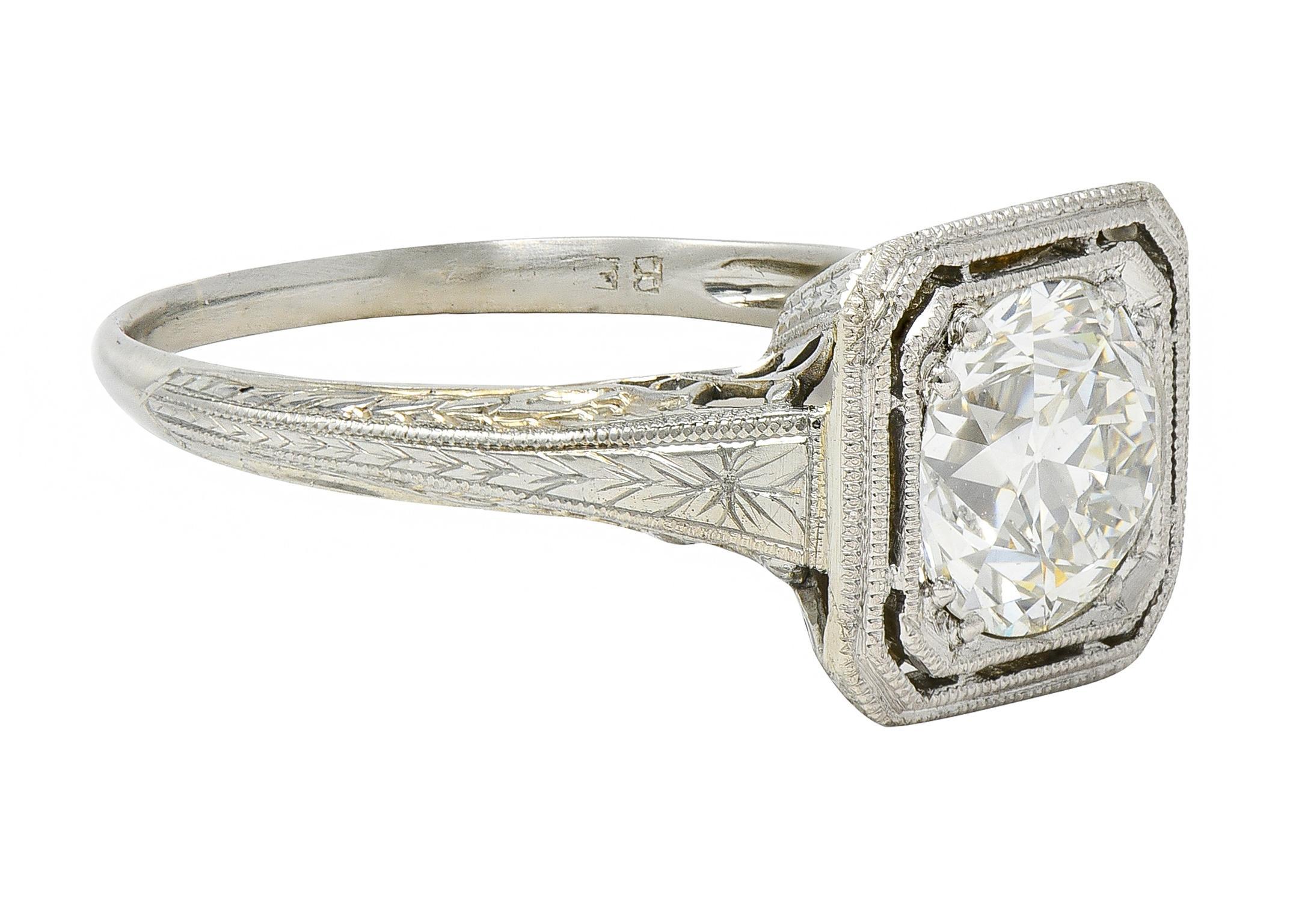 Taglio antico europeo Anello di fidanzamento vintage in oro 18K con diamante 1,34 CTW Art of Vintage in vendita