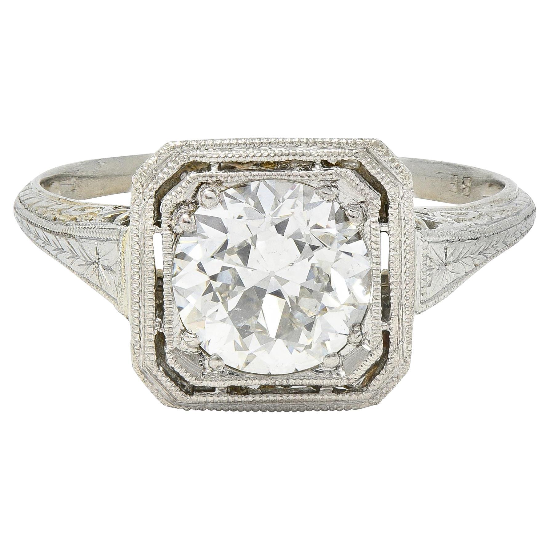 Art Deco Old European 1.34 CTW Diamond 18K Gold Vintage Engagement Ring GIA