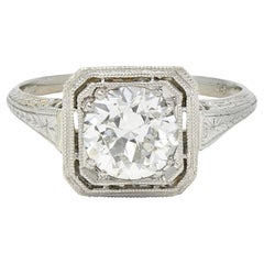 Art Deco Old European 1.34 CTW Diamond 18K Gold Vintage Engagement Ring GIA