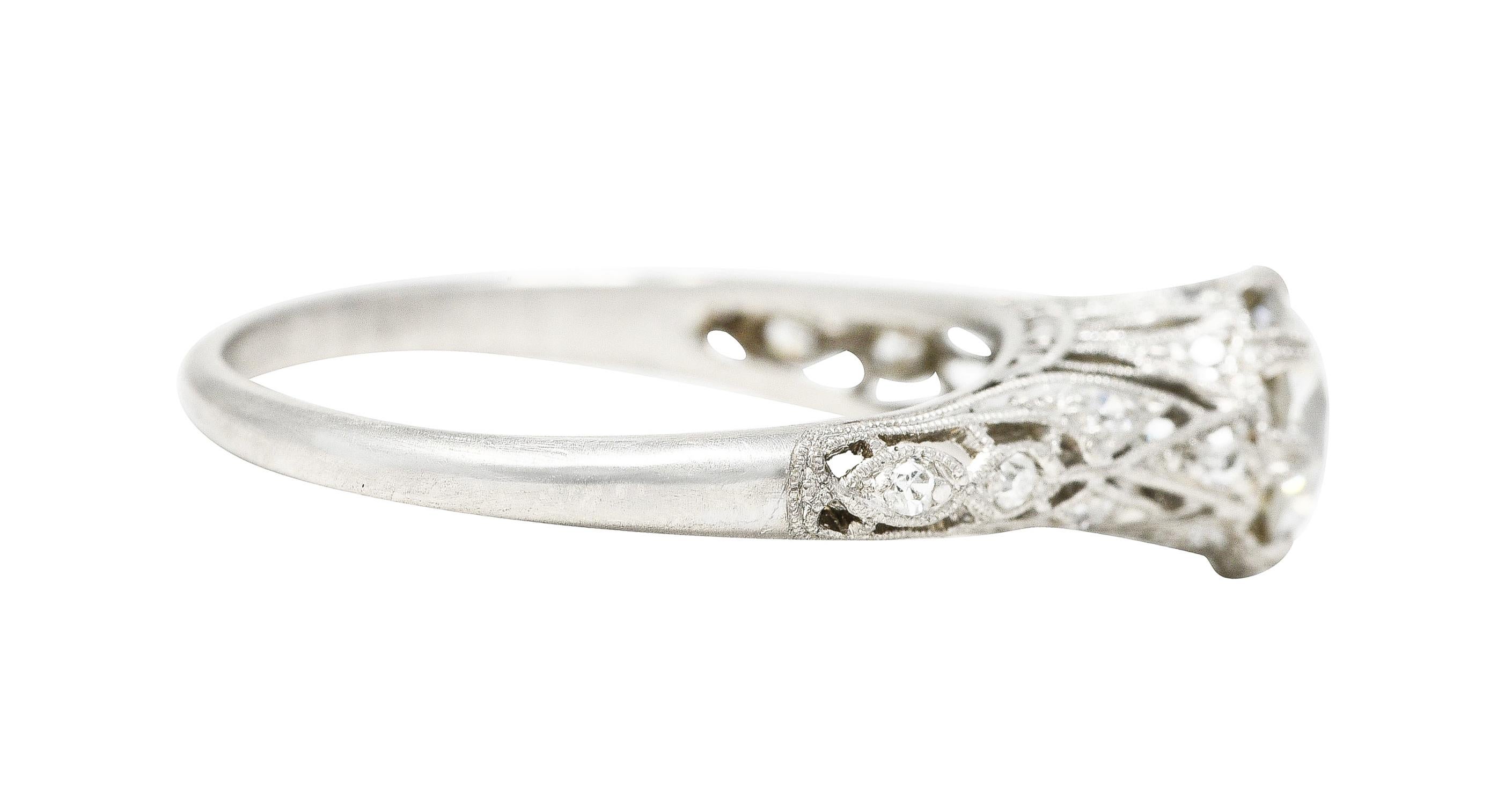 Old European Cut Art Deco Old European 1.44 Carats Diamond Platinum Trellis Engagement Ring GIA