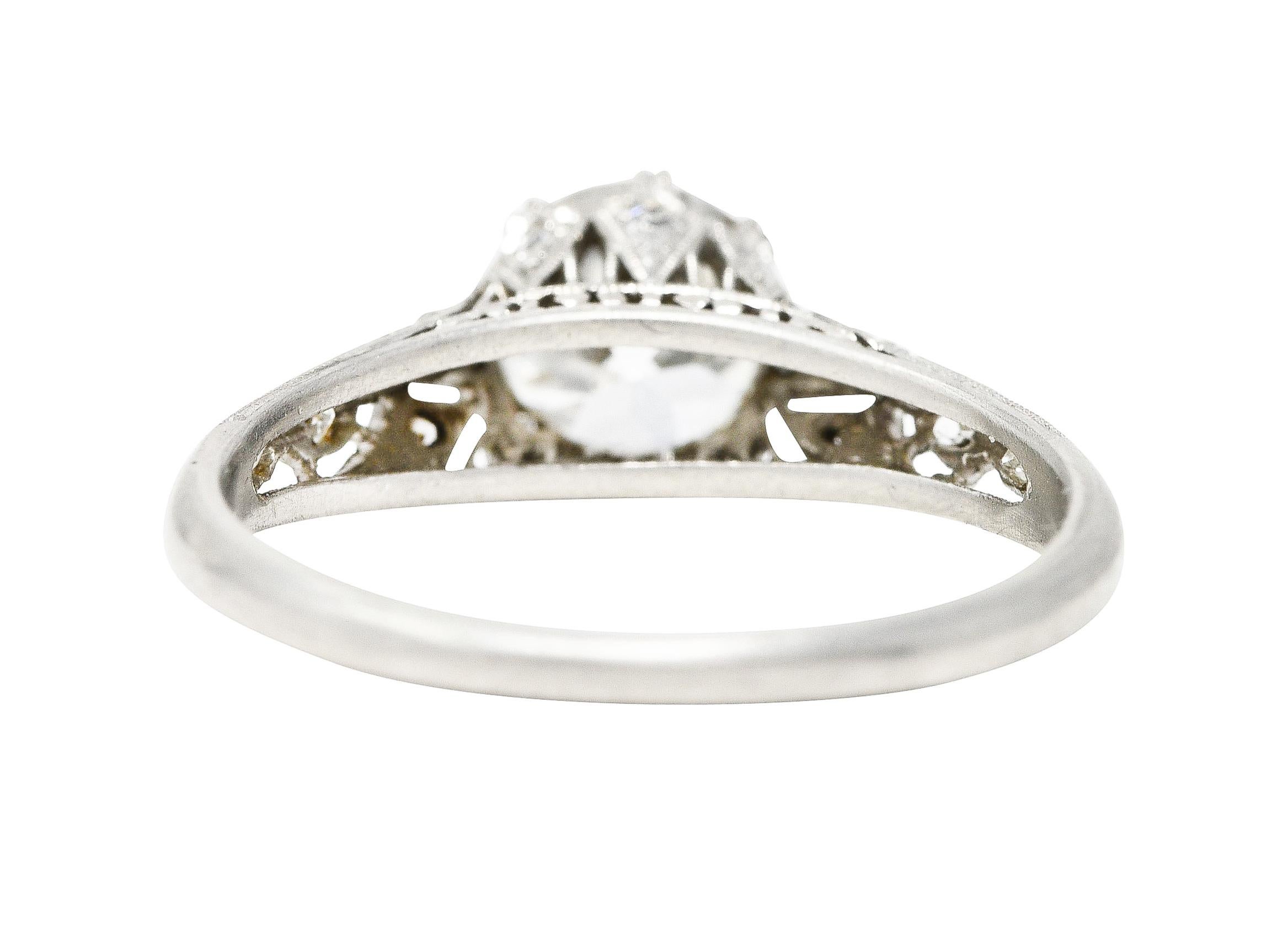 Art Deco Old European 1.44 Carats Diamond Platinum Trellis Engagement Ring GIA In Excellent Condition In Philadelphia, PA