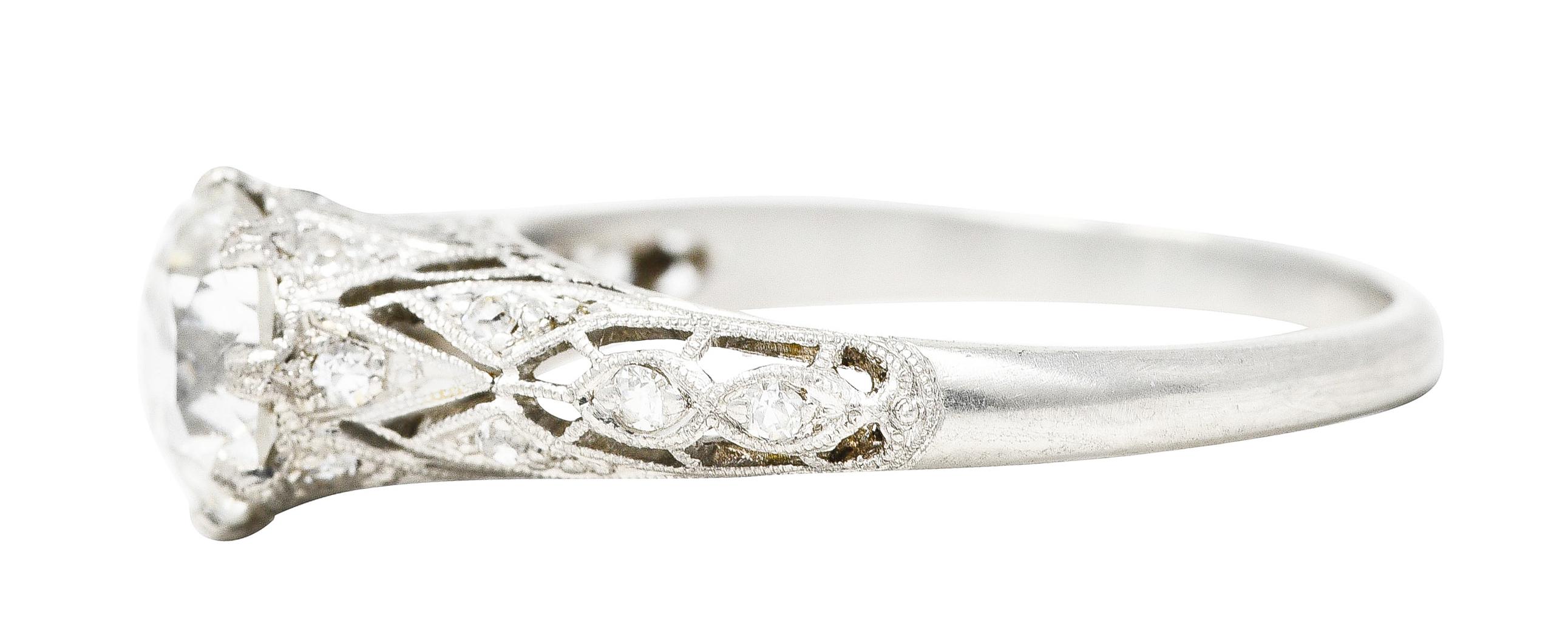Women's or Men's Art Deco Old European 1.44 Carats Diamond Platinum Trellis Engagement Ring GIA