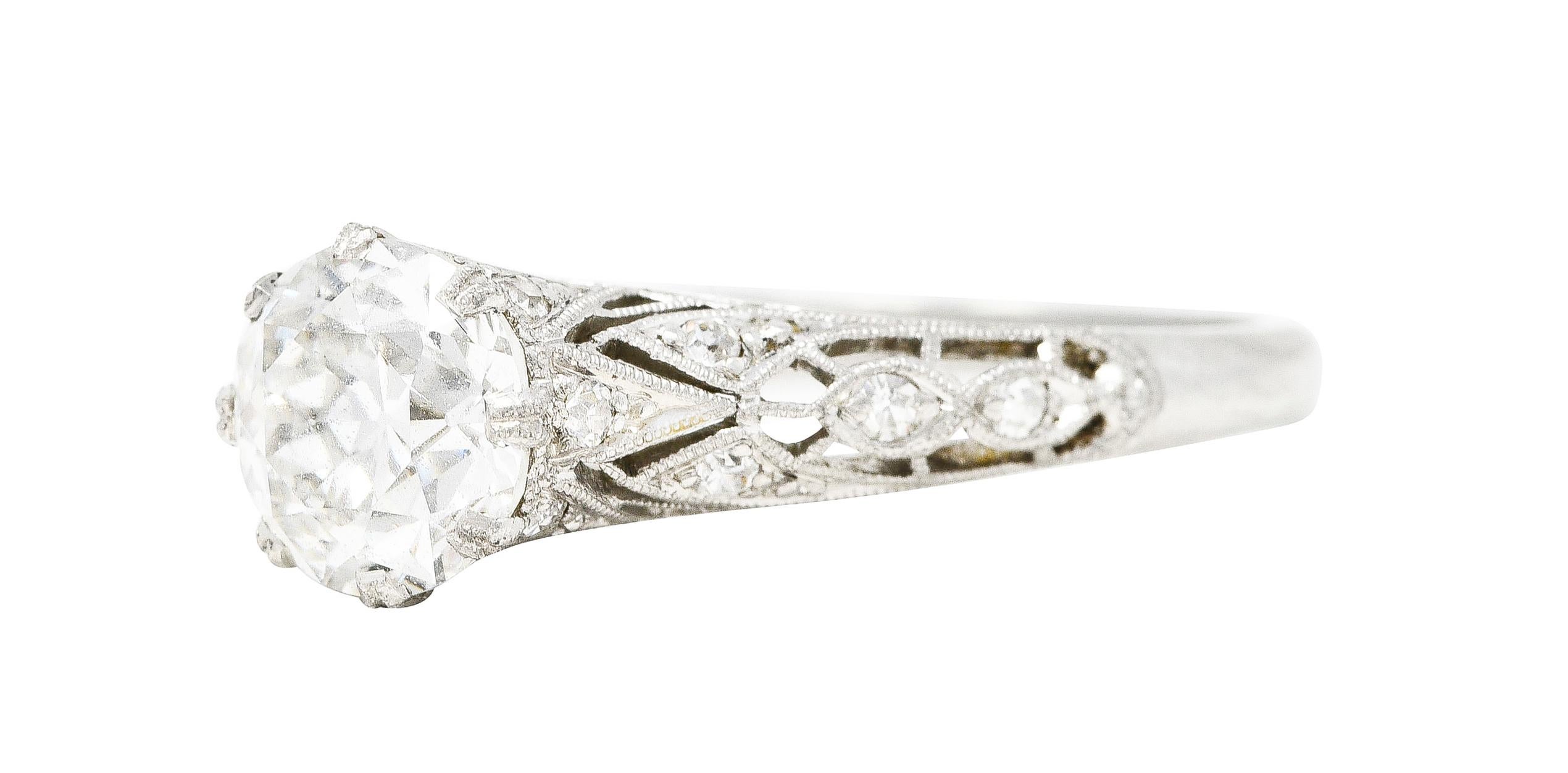Art Deco Old European 1.44 Carats Diamond Platinum Trellis Engagement Ring GIA 1