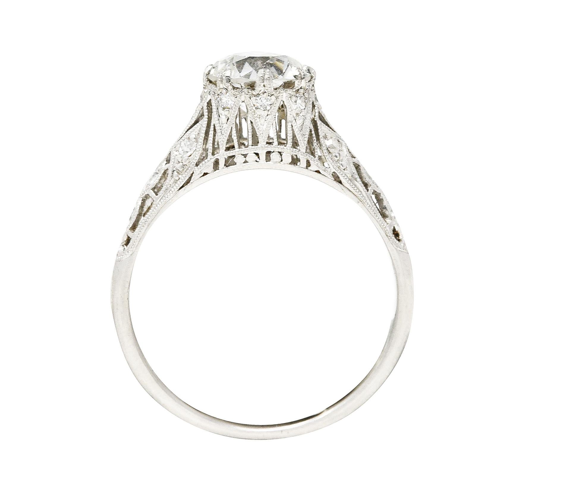 Art Deco Old European 1,44 Karat Diamant Platin Trellis Verlobungsring GIA 1