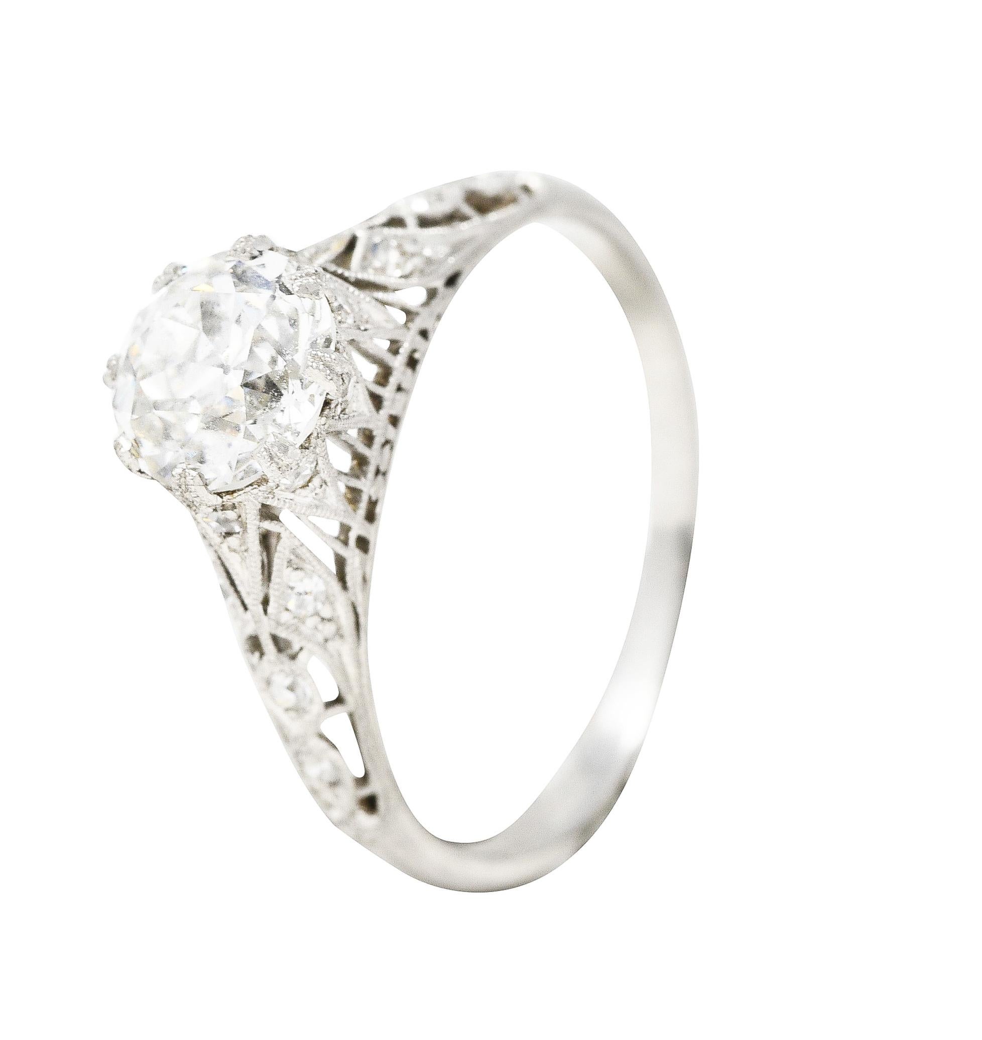 Art Deco Old European 1.44 Carats Diamond Platinum Trellis Engagement Ring GIA 3