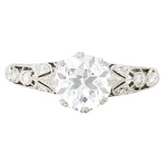 Art Deco Old European 1,44 Karat Diamant Platin Trellis Verlobungsring GIA